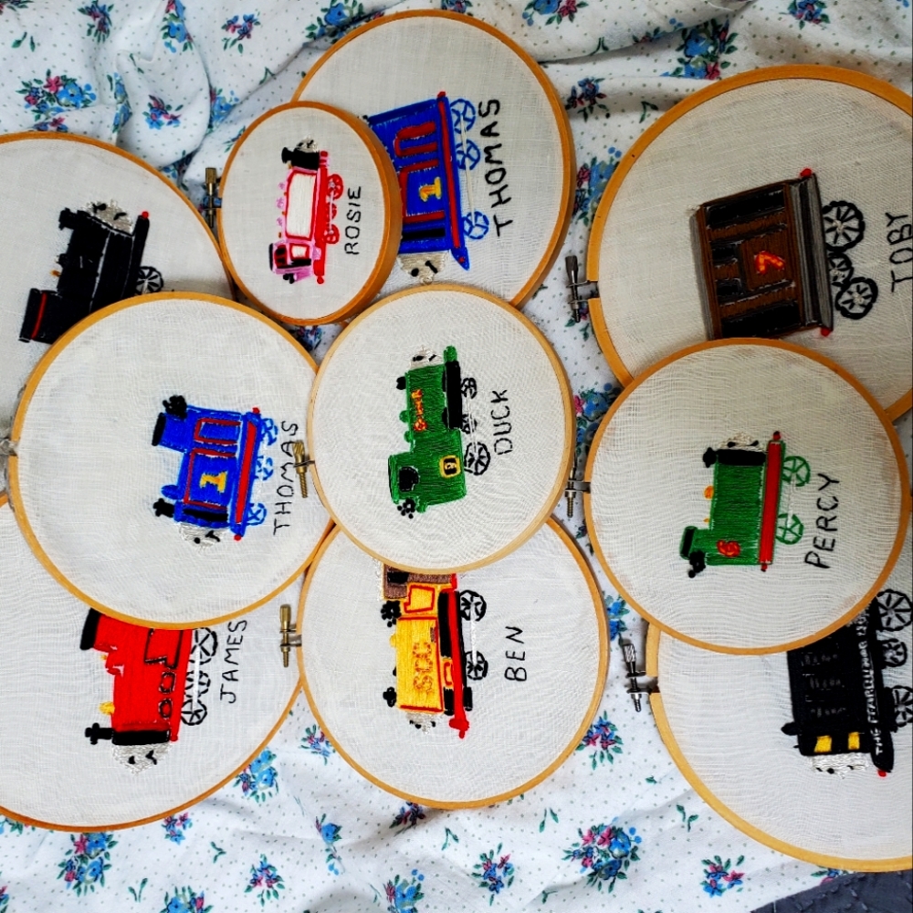 Handmade Thomas the Tank Engine Trains Embroidery Embroidered Hoop Wall Decor